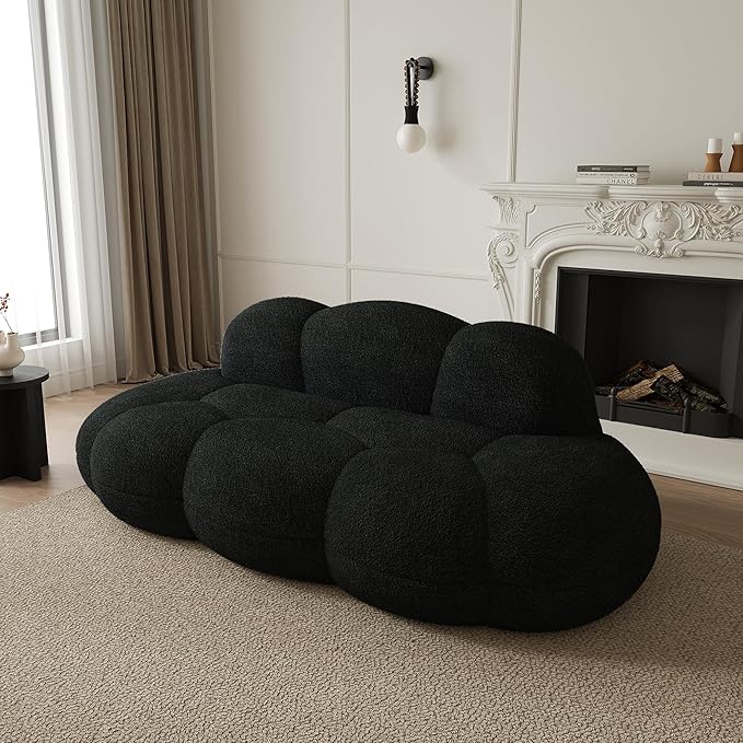 JACH Boneless Cloud Couches for Living Room Apartment, Modern Comfy Upholstered Sofa, Modern Leisure Sofa, Upholstered Couch for Bedroom, Small Space (Black, No Assembly Required)