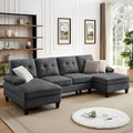 Chireca 111" Sectional Couch for Living Room, Modern Polyester Fibre U Shaped Sofa Couches with Double Chaise, Upholstered 4 Seater Sofa for Living Room, Apartment, Office, Dark Grey