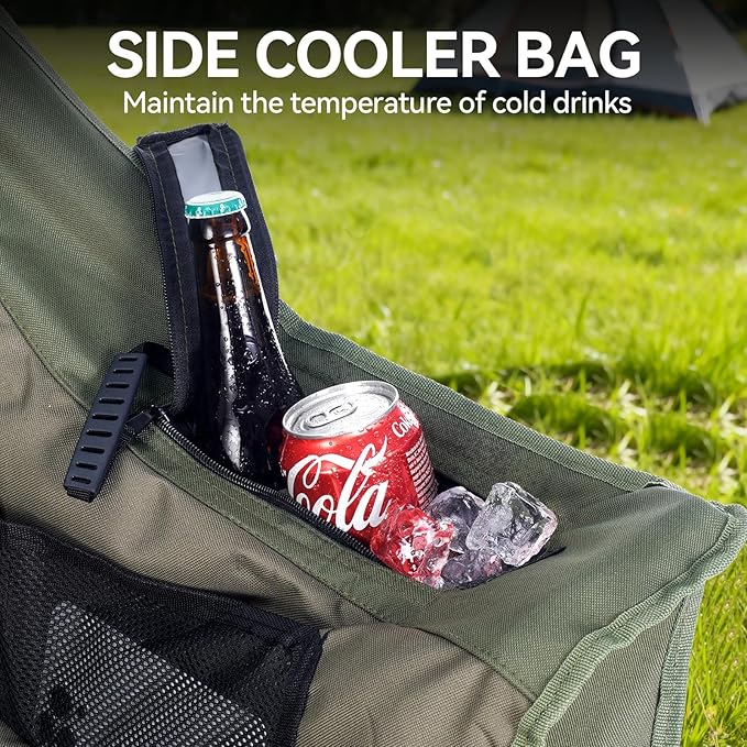 2 Pack Camping Chairs Oversized Padded Camping Chair Heavy-Duty Foldable Camping Chairs with Cup Holder and Cooler Bag Portable Lawn Chair for Sports Outdoors-Support 450LBS,Green