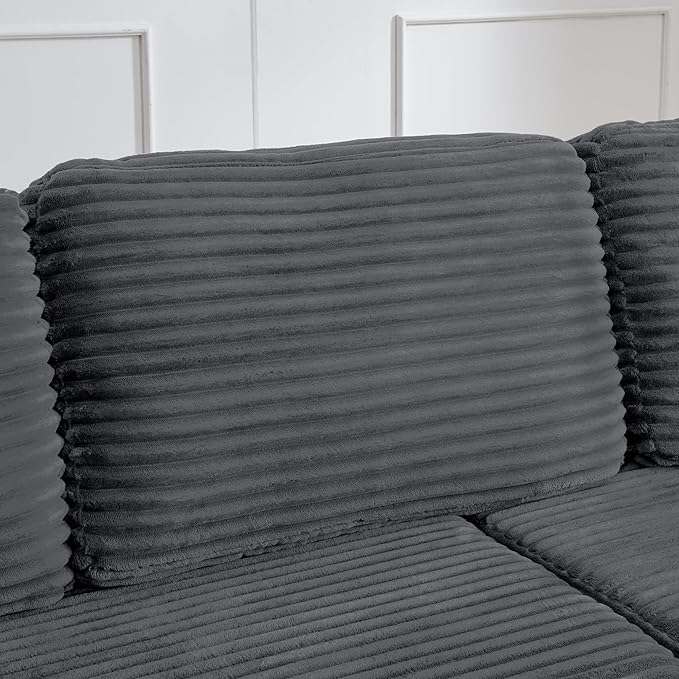 Minimalist L-Shape Modular Sectional Sofa – Corduroy Convertible Sofa Bed, Space-Saving Compressed Design