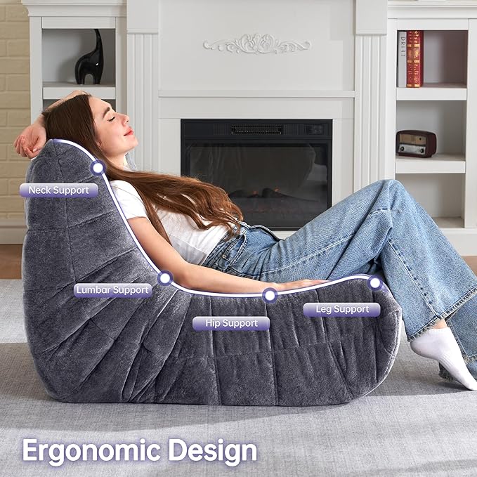 HABUTWAY Bean Bag Chair, Giant Bean Bag Chairs for Adults, 3 Seater Fireside Chair, Lazy Large Floor Bean Bag Sofa for Living Room, Bedroom, Dorm, Office (Grey)