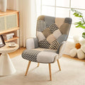 Accent Chair, Living Room Chair, Modern High Back Armchair, Colorful Patchwork Reading Chairs for Bedroom, Lounge Chair with Linen Fabric Shell and Solid Wood Feets (1, Gray)