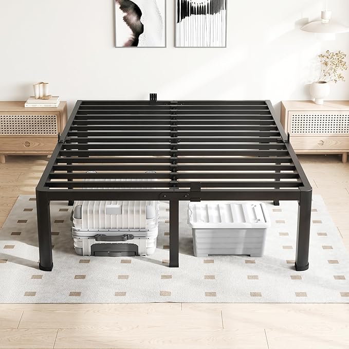 VIPSHOW 20 Inch King Size Bed Frame, 3500Lbs Heavy Duty Metal Platform with Round Corner Legs Mattress Slide Stopper, Steel Slat Support No Box Spring Needed, Noise Free, Non-Slip, Easy Assembly