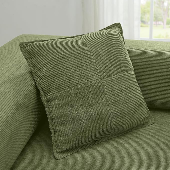 108" Convertible Sleeper Sofa Bed, Corduroy Folding Sofa Bed with Fixed-Shape Frame, Fold Out Floor Mattress Couch, Lazy Compression Sofas for Living Room, Bedroom, No Assembly Required,Green
