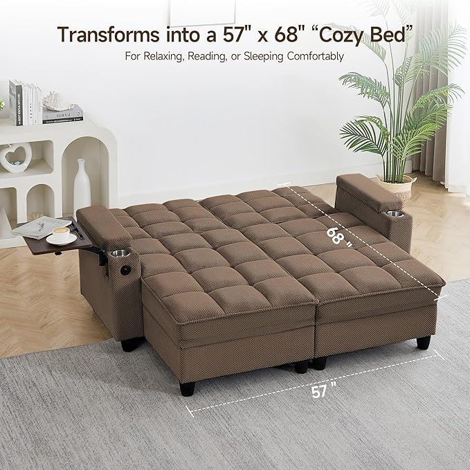 70.9" Chaise Lounge Chair Indoor, Oversized Boucle Upholstered Sofa Bed, Adjustable Backrest Deep Seat Reading Chair, Sofas Couches for Living Room with Storage, Cup Holders and 360° Swivel Side Table