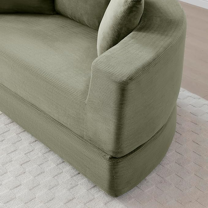 67" Round Convertible Folding Sofa Bed, Boneless Couch Loveseat, Floor Sleeper Chaise Lounge for Living Room, Apartment, Dorm, Small Spaces, Green