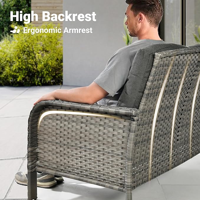 ovios 2 Pieces Patio Furniture Set, Outdoor Wicker Sofa with Glass Coffee Table, All Weather High Back Rattan Loveseat Couch 2 Seats with Comfy Cushions, Black