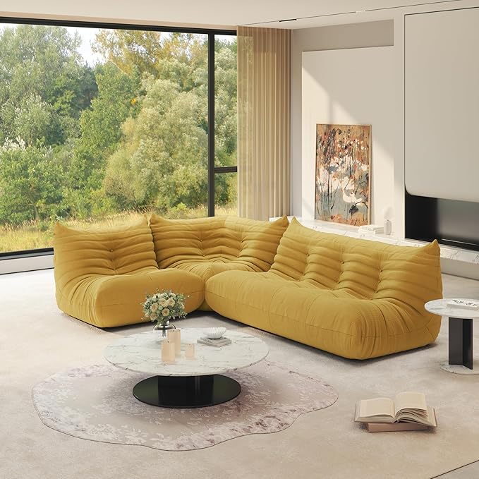 Bean Bag Chair for Adults, Fireside Chair Lazy Floor Sofa, Modern Corduroy Fabric Caterpillar Sofa Couch, Armless Foam Lounger Tatami Recliner Bean Bag Couch for Living Room Bedroom Dorm Office