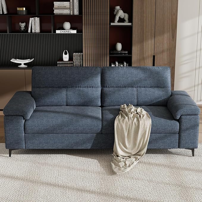 Upvilla 88.97" Modern Sofa Couch for Living Room, Deep Seat Sofas with 8”Cushion, Comfy 2-Seater Chenille Loveseat with Convertible Armrest, Removable Sofa Cover, High Leg (Blue)