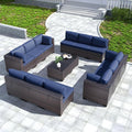 Kullavik 14PCS Outdoor Patio Furniture Set PE Wicker Rattan Sectional Sofa Patio Conversation Sets,Navy Blue