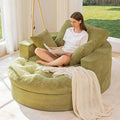 MAXYOYO Oversized Round Chaise Lounge Sofa, Upholstered Lounge Chair with 3 Pillows, Boneless Sofa Couch with Ottoman, Deep Seat Sleeper Chair for Living Room, Bedroom, No Assembly, Green