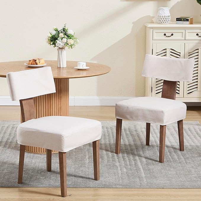 RIVOVA Linen Dining Chairs Set of 4 with Seat Covers, Modern Dining Chairs with Wood Legs, Farmhouse Fabric Upholstered Dining Room Kitchen Side Chairs, Beige