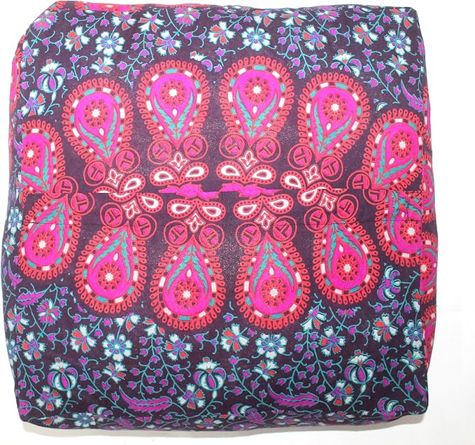 CRAFT KALA Pink Peacock Large Hippie Mandala Meditation Floor Ottoman Pillow Cushion Pouf Cover Square Poufs Bohemian Circle Floor Cushion Case Outdoor Fireplace Living Room Decor Cover 18" Square