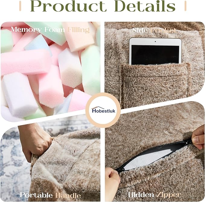 Hobestluk Bean Bag Chairs Giant Beanbag Chair with Filler, Memory Foam Bean Bags with Fluffy & Machine Washable Cover, Bean Bag Chairs for Aduts for Living Room, Bedroom (BROWN, 6FT - 70" x 70" x 15")