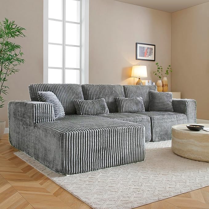 108" Boneless Cloud Sectional Couches for Living Room, Comfy Fluffy L Shaped Memory Foam Deep Seat Boneless Couch, Modular Sectional Sofa with Left Facing Chaise, Dark Grey