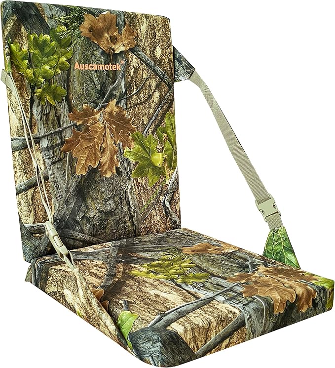 AUSCAMOTEK Camouflage Hunting and Stadium Seat Cushion with Backrest - 5cm Thick, Water-Resistant, Silent Material for Turkey Hunting Fishing Camping and Outdoor Activities