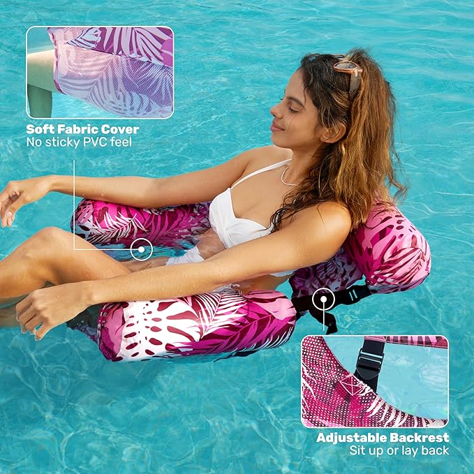SLOOSH Pool Floats Chairs Adult,Inflatable Pool Lounge,Plant Pattern Floating Mat Hammock,Blow up Water Chairs Noodles rafts for Party Summer Water Beach Fun