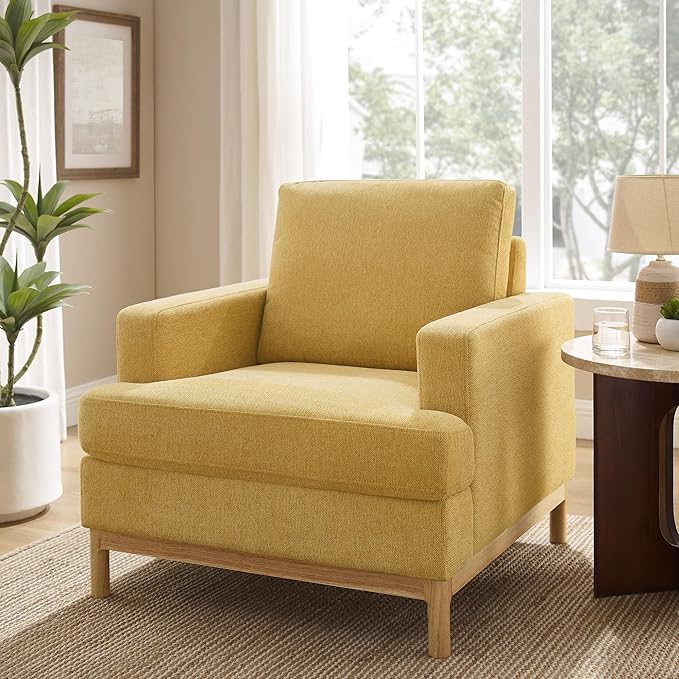 VANOMi Oversized Accent Chair, Mid Century Modern Upholstered Armchair for Living Room, Comfy Chair for Bedroom Reading Chair, Single Sofa for Small Space with Rubberwood Base