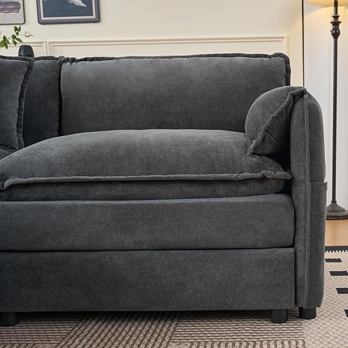 RENDGO Modular Sectional Sofa Sets,2 Pieces Chenille Sectional Loveseat Sofas,Deep Seat Comfort,4-Seater Comfy Couch for Living Rooms & Apartment, Guest Rooms,Grey