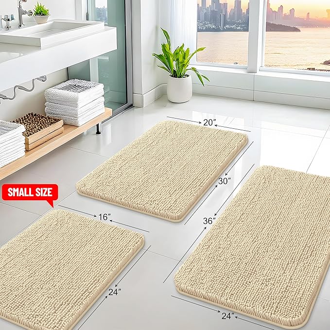 Arotive Bathroom Rugs Round 24x24, Extra Soft Absorbent Shaggy Chenille Bath Rugs, Machine Washable Rubber Backing Non-Slip Bath Mats for Bathroom Floor Tub and Shower, Home Decor Accessories, Beige