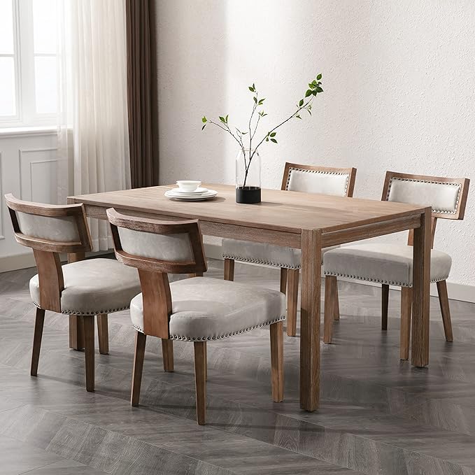 RIVOVA Mid Century Modern Dining Chairs Set of 6 PU Leather Upholstered Kitchen Side Chairs with Nailhead Trim, Modern Kitchen Armless Solid Wood Dining Chairs, Grey