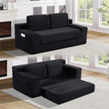 Loveseat Cloud Boneless Couch, Upholstered Floor Sofa with Armrests, 2-in-1 Convertible Corduroy Couch Bed for Living Room, Apartment, Black