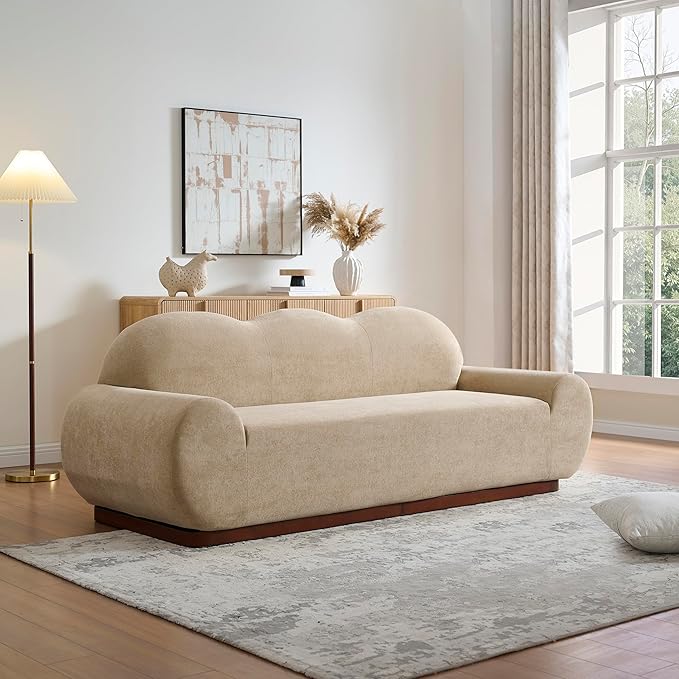 Christopher Knight Home Zera 88" Comfy Velvet Upholstered Cloud Couch, 3-Seater Sofa Couches, Low Profile Home Sofa Living Room with Round Arm, Sturdy Wooden Frame Lounge Chair Indoor, Camel Brown