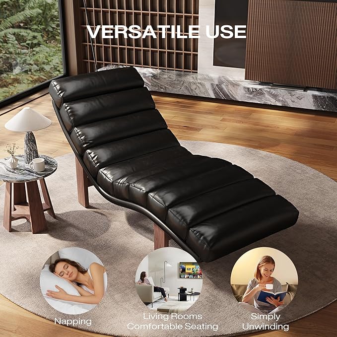Modern Chaise Lounge Chair with Wooden Legs, Armless, Comfortable Upholstered Seat – Perfect for Living Room, Bedroom, or Office