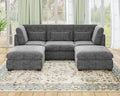 Oversized Modular Sofa, Extra Deep Cloud Chenille Sectional Couch with Ottoman Chaise, Fluffy Chenille 5 Seater Sofa Bed for Living Room, Villa (U Shape 5 Seater, Chenille Grey)