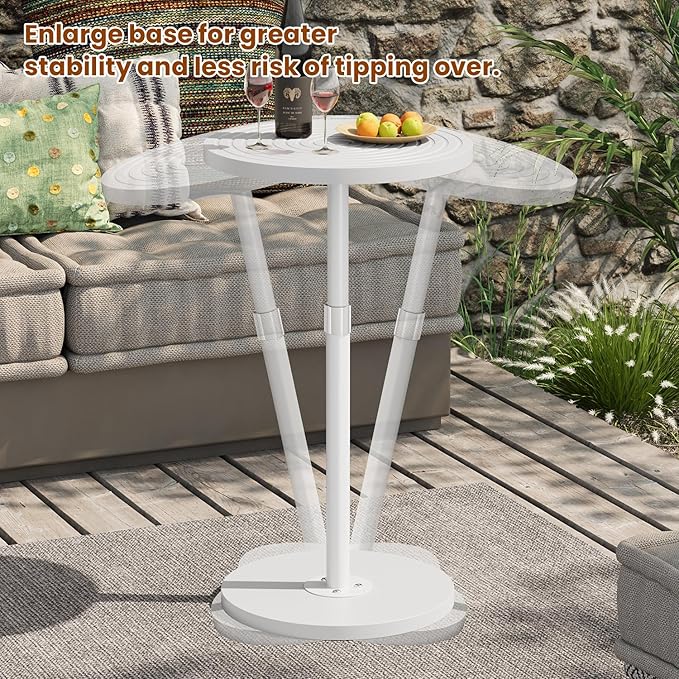 Asgolion Round Side Table, Small Drink Table for Small Spaces, Adjustable-Height Pedestal Martini Table, Weighted Base Cocktail Stand for Living Room, Bedroom, Bathroom, Nursery, Office, White