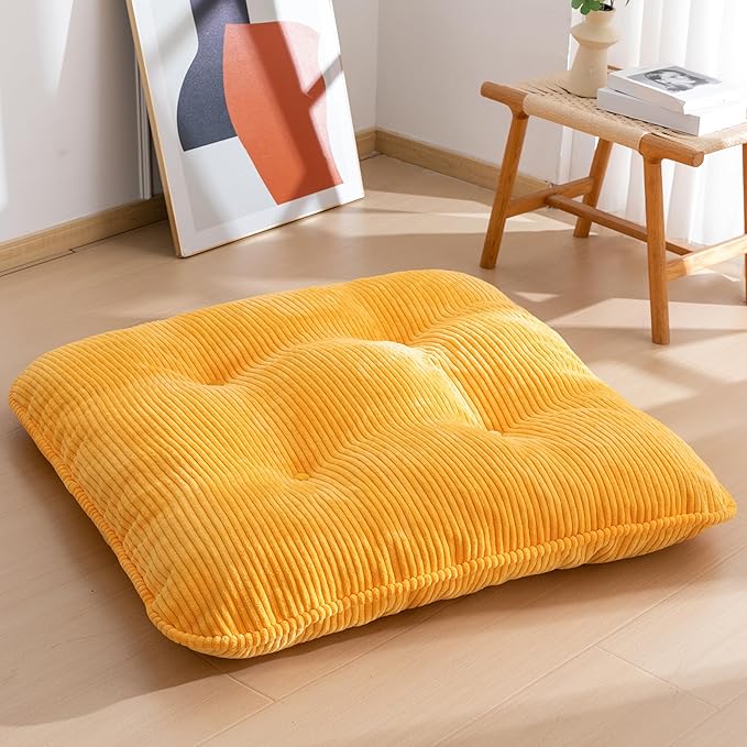 35" Washable Floor Pillow Cushion for Adults, Meditation Cushion Pillow, Extra Large Square Floor Sitting, Removable Tufted Corduroy Cover, for Tatami Living Room or Yoga, Orange, Machine Washable