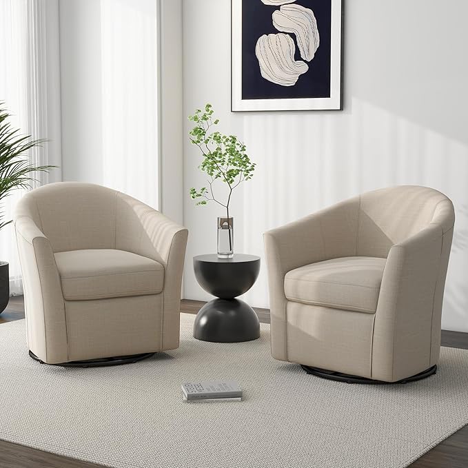 DREAMSIDEA Swivel Accent Chair Armchair, Modern Round Single Sofa Seating Comfy Reading Barrel Chairs for Living Room Bedroom (Brown, Set of 2)