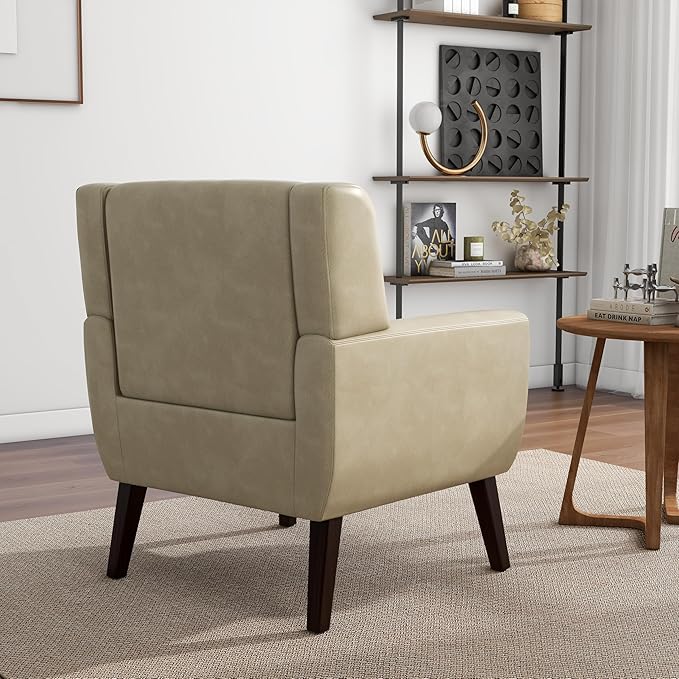 DREAMSIDEA Accent Chair, Mid-Century Modern PU Leather Chairs with Arms for Living Room, Comfy Upholstered Club Single Sofa Armchair