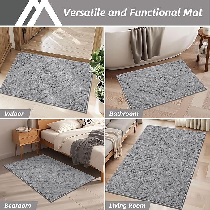 COSY HOMEER Door Mat 24”x36”,Absorbent Dirt Trapper Entryway Rugs,Non-Slip Welcome Mat,Washable Entry Rugs,Low Pile Doormat for Front Back Door,Wet Shoes & Paws,Grey