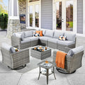 ovios Outdoor 10 Piece Coversation Set with Swivel Rocking Chair,Sectional Patio Furniture Set with All-Weather Wicker Sofa,Modern Outside Couch for Balcony Backyard Pool, Grey