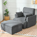 QKFF Modern Oversized Accent Chair with Storage Ottoman & 2 Side Pillows, Snowflake Fleece Upholstered Chaise Lounge Chair, Deep Seat Reading Chair for Living Room, 350lbs Capacity