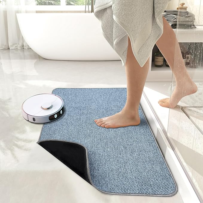 Bosap Bath Mat,Ultra Thin Bathroom Rugs,Rubber Bath Mats for Bathroom,No Slip Bath Rugs,Quick Dry,Machine Washable,Low Pile,Absorbent,Shower Outside,Sink,Home Decor Accessories.Blue,1'5"x2'3"(2 Pack)