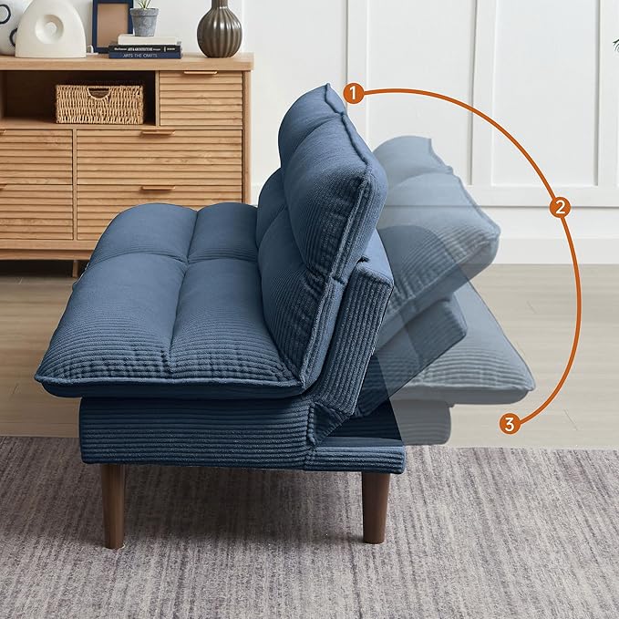 Convertible Futon Sofa Bed, 72" Futon Couch with Adjustable Back, Upholstered Sleeper Sofa Bed for Living Room, Apartment, Small Space, Blue