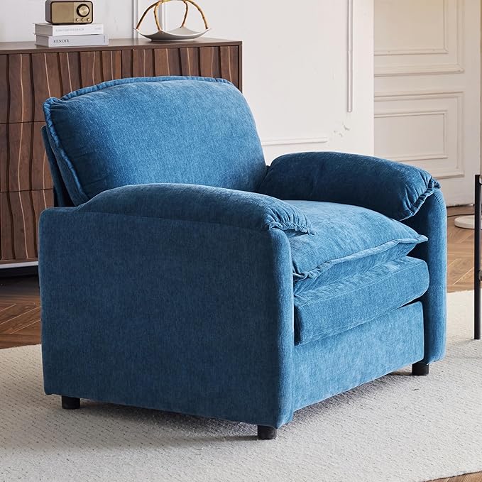 CHARMMA 38" Oversized Lounge Chair - Plush Reading Armchair with Thick Comfort Cushions, High Back Support & Wide Seat, Perfect Accent Chair for Living Room, Bedroom, Office, Dorm, Blue, 65lbs