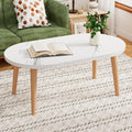 Small Coffee Table for Small Space, Low Table, Floor Table Desk for Sitting on The Floor, Japanese Coffee Table for Living Room, Tatami Tea Tables with Solid Wood Legs, Oval Coffee Tables, White