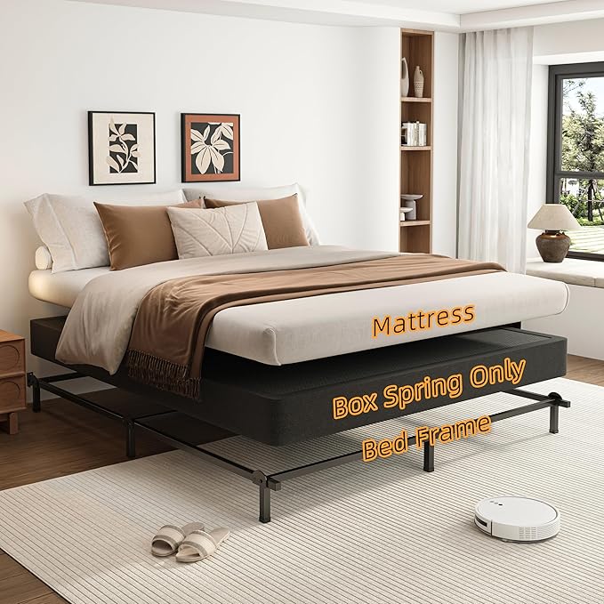 VIPSHOW 7 Inch California King Metal Box Spring with Round Corners - 3000 lbs Capacity, High Profile Heavy Duty Mattress Foundation with Steel Slats, Noise-Free, Easy Assemble, Black
