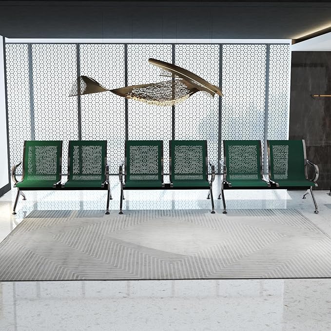Kinfant 2-Seat Waiting Room Chair - Office Guest Reception Chairs with Ergonomic Backrests, Airport Waiting Bench with Armrests, Metal Waiting Furniture for Hospital, Bank (Dark Green, Set of 3)