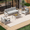 ComfCove Aluminum Patio Furniture Set, 5 Seats Outdoor Patio Conversation Sets with Ergonomic Seat and Wide Washable Thick Cushions, Modern Outdoor Sectional Furniture for Balcony, Porch (Gray)