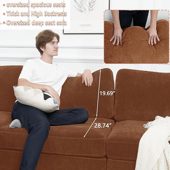 EASE MOOSE Oversized Sectional Modular Sofa，Large L Shape Sectional Couch Wide Deep Brown Modular Sofa Couch