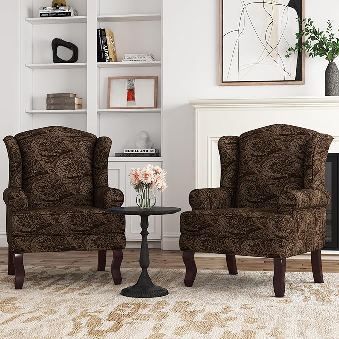 DREAMSIDEA Accent Chair, High Back Upholstered Armchair with High Resilience Sponge & Wood Legs, Mid-Century Modern Comfy Single Sofa Reading Chairs for Living Room, Bedroom (Cranberry, Set of 2)
