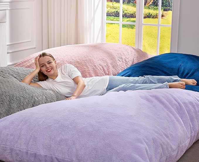 Hobestluk 3 in 1 Bean Bag Chair Giant Bean Bag Chairs for Adults with Plush Faux Fur Cover Convertible Bean Bag Floor Cushion with Machine Washable Cover for Living Room (Plush Dark Grey)