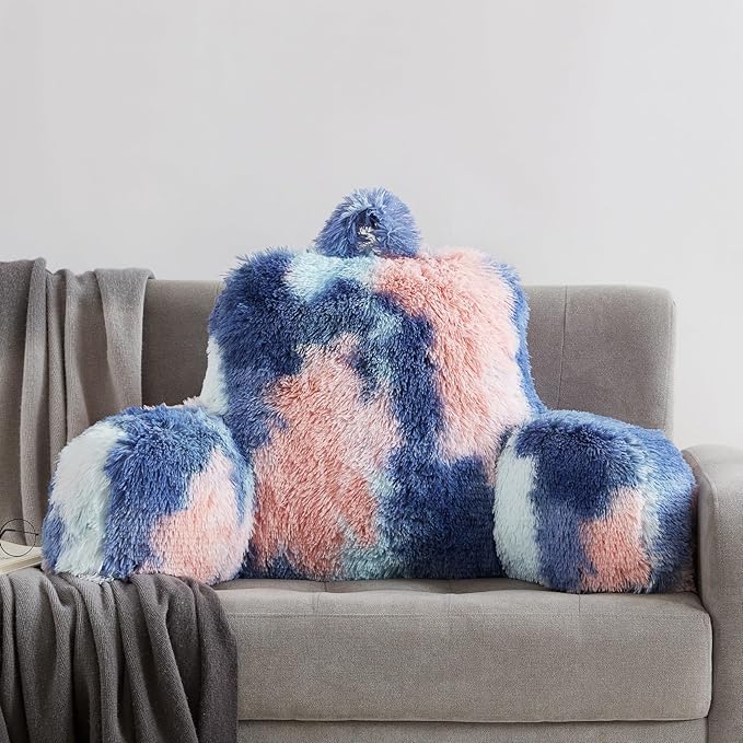 Fluffy Fur Reading Pillow for Adults & Kids Unisize, Stylish Back Pillow for Bed Sitting Up, Bed Chair Pillow with Arms, Adorable Gift for Teens, Bed Rest Sit Up Back Support Pillow