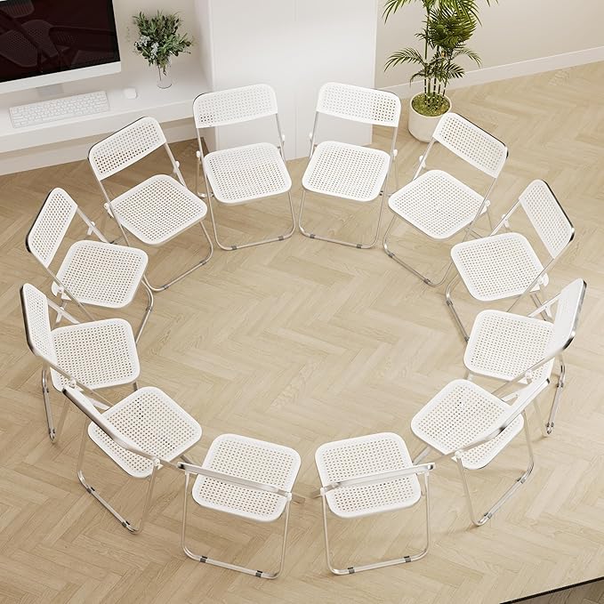 12 Pack Plastic Folding Chair Foldable Portable Plastic Chair, Outdoor Indoor Portable Party Chairs,Stackable Commercial Seats with Steel,300-Pound Capacity,White