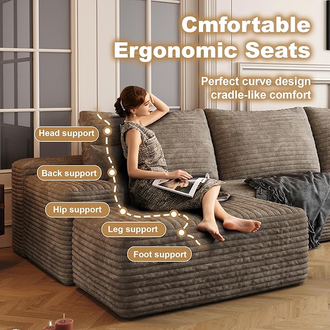AUGOP 136" Sectional Couches for Living Room Modern Modular Sofa with L-Shape Couchs Upholstered Boneless Couch Deep Seat Sectional Couch with Chaise (Camel, Right Facing Chaise+3Seaters+Ottoman)