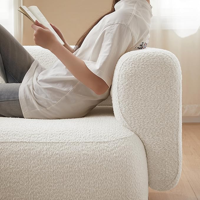 ZEKOKO Modern Boucle Chaise Lounge Chair, Indoor Living Room Furniture, Curved Design, Cream White (Left Hand, Cream)